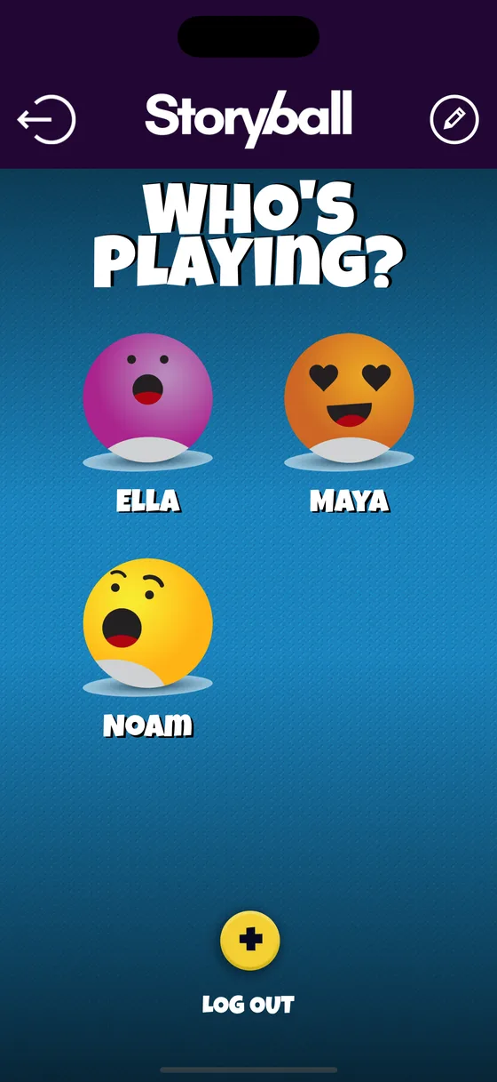 The who is playing screen, showing three children as coloured faces with their names underneath